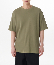 ワッフルリラックスドクルーネックTシャツ[セージ]