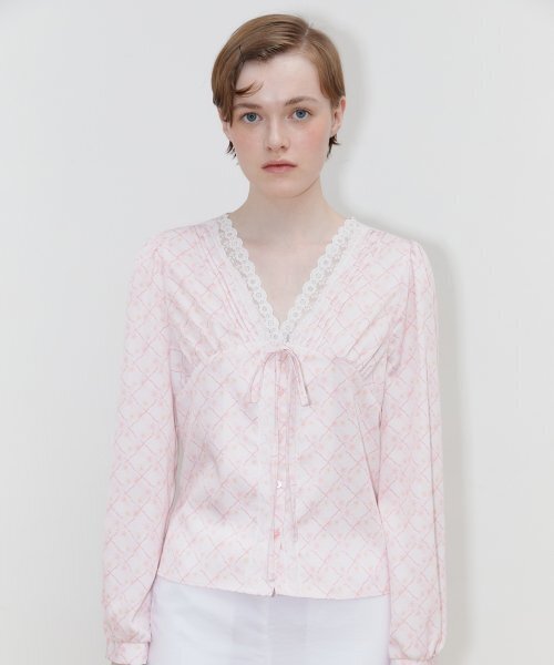 セール】V-NECK LACE BLOUSE (PINK)（シャツ/ブラウス）｜SINOON 