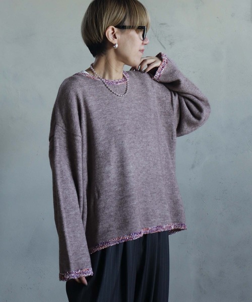 kese-moi(ケセモイ)の「MIXテープヤーンプルオーバー(ニット/セーター・レディース・ベージュ/ネイビー・FREE)」の1枚目の写真