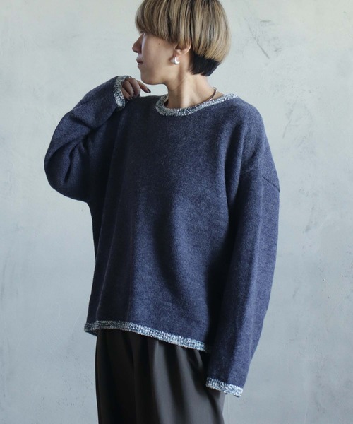 kese-moi(ケセモイ)の「MIXテープヤーンプルオーバー(ニット/セーター・レディース・ベージュ/ネイビー・FREE)」の2枚目の写真