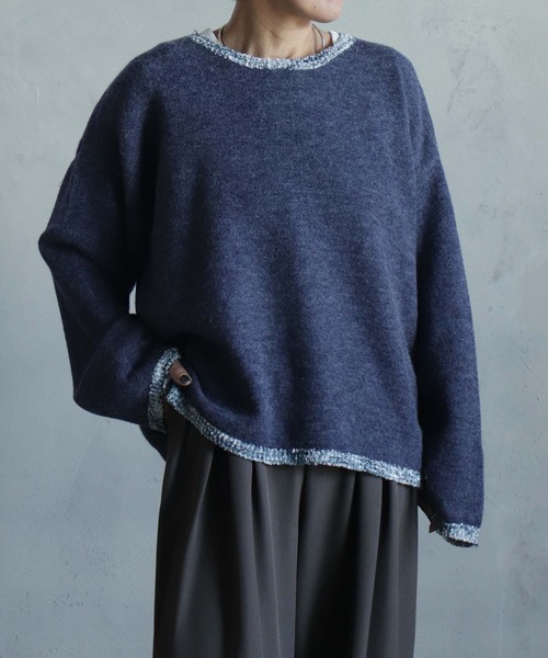 kese-moi(ケセモイ)の「MIXテープヤーンプルオーバー(ニット/セーター・レディース・ベージュ/ネイビー・FREE)」の4枚目の写真