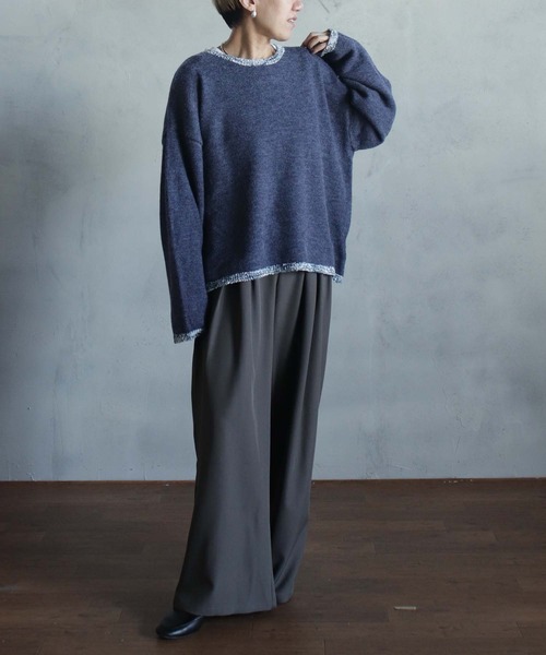 kese-moi(ケセモイ)の「MIXテープヤーンプルオーバー(ニット/セーター・レディース・ベージュ/ネイビー・FREE)」の5枚目の写真