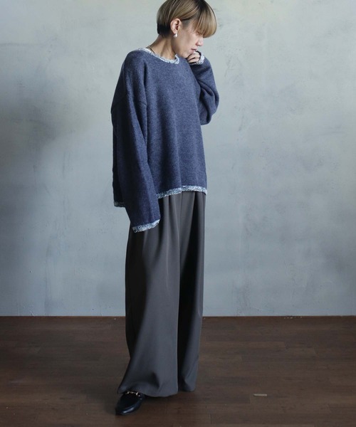 kese-moi(ケセモイ)の「MIXテープヤーンプルオーバー(ニット/セーター・レディース・ベージュ/ネイビー・FREE)」の6枚目の写真