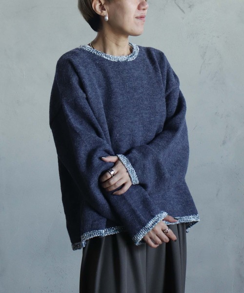 kese-moi(ケセモイ)の「MIXテープヤーンプルオーバー(ニット/セーター・レディース・ベージュ/ネイビー・FREE)」の7枚目の写真