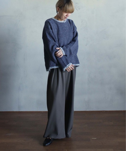 kese-moi(ケセモイ)の「MIXテープヤーンプルオーバー(ニット/セーター・レディース・ベージュ/ネイビー・FREE)」の8枚目の写真