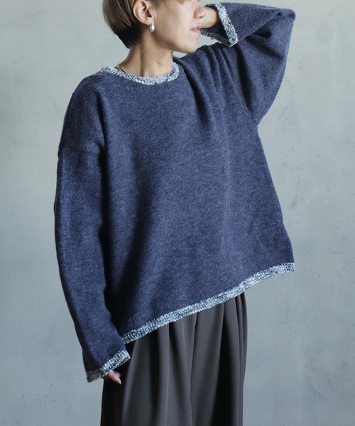 kese-moi(ケセモイ)の「MIXテープヤーンプルオーバー(ニット/セーター・レディース・ベージュ/ネイビー・FREE)」の9枚目の写真