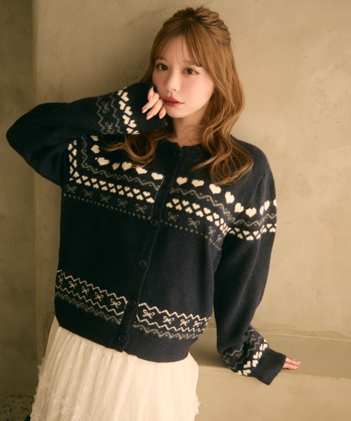 セール】ハート柄ノルディックボタンカーディガン（カーディガン