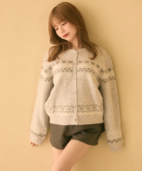 セール】ハート柄ノルディックボタンカーディガン（カーディガン