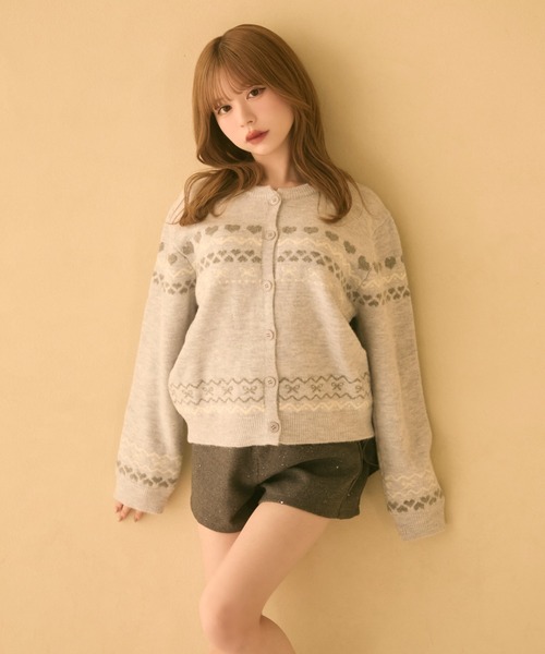 セール】ハート柄ノルディックボタンカーディガン（カーディガン