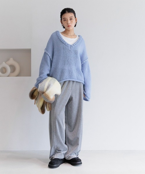 セール】[WEB限定]Vネックステッチニットプルオーバー（ニット