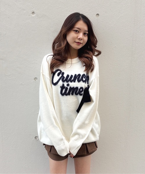 one way（ワンウェイ）の「ラメリボンロゴジャガードニット（ニット/セーター・レディース・ホワイト/グレー/ブルー/ネイビー/レッド・FREE）」の2枚目の写真