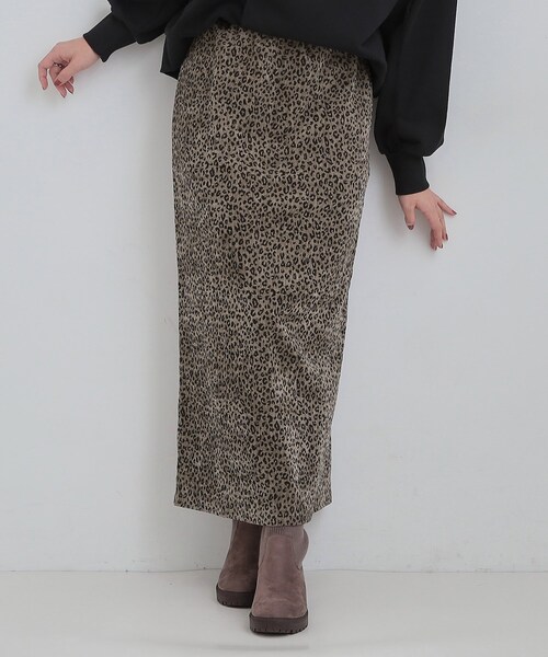 Cutie Blonde（キューティーブロンド）の「【あったか/洗濯機可/S-LL】主役になる 両面起毛 ベロアレオパード柄スカート（スカート・レディース・チャコール/ダークブラウン系3・01/02/03/04）」の2枚目の写真