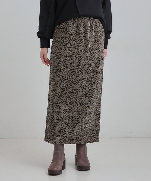 Cutie Blonde（キューティーブロンド）の「【あったか/洗濯機可/S-LL】主役になる 両面起毛 ベロアレオパード柄スカート（スカート・レディース・チャコール/ダークブラウン系3・01/02/03/04）」の7枚目の写真