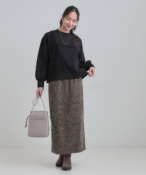 Cutie Blonde（キューティーブロンド）の「【あったか/洗濯機可/S-LL】主役になる 両面起毛 ベロアレオパード柄スカート（スカート・レディース・チャコール/ダークブラウン系3・01/02/03/04）」の9枚目の写真