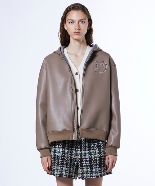 DOUBLE STANDARD CLOTHING（ダブルスタンダードクロージング）の「レザーダンボール パーカージャケット（ブルゾン・レディース・モカ/アイボリー・36/38）」の2枚目の写真