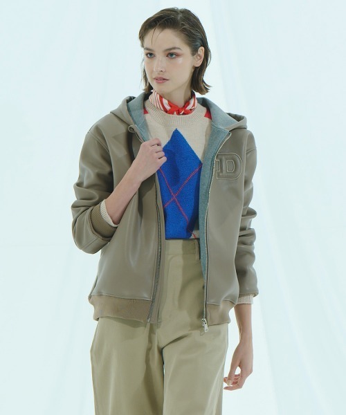 DOUBLE STANDARD CLOTHING（ダブルスタンダードクロージング）の「レザーダンボール パーカージャケット（ブルゾン・レディース・モカ/アイボリー・36/38）」の19枚目の写真