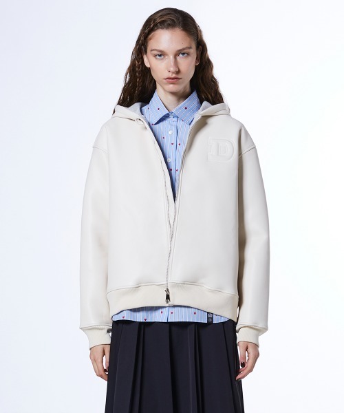 DOUBLE STANDARD CLOTHING（ダブルスタンダードクロージング）の「レザーダンボール パーカージャケット（ブルゾン・レディース・モカ/アイボリー・36/38）」の18枚目の写真