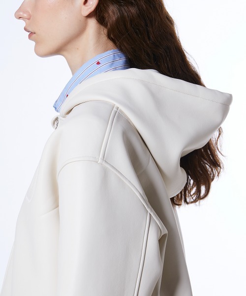 DOUBLE STANDARD CLOTHING（ダブルスタンダードクロージング）の「レザーダンボール パーカージャケット（ブルゾン・レディース・モカ/アイボリー・36/38）」の15枚目の写真