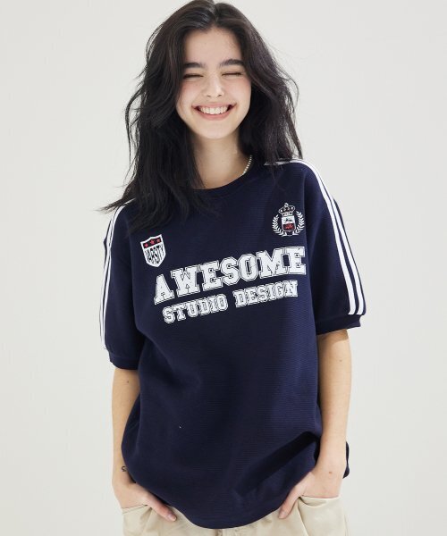 AWESOME STUDIO(オーサムスタジオ)の「ライン配色ユニフォーム半袖Tシャツダークネイビー(Tシャツ/カットソー・レディース・その他・FREE)」の6枚目の写真