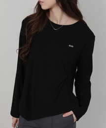 ワンポイント プレート付 裏起毛 アシメデザイン 長袖Tシャツ