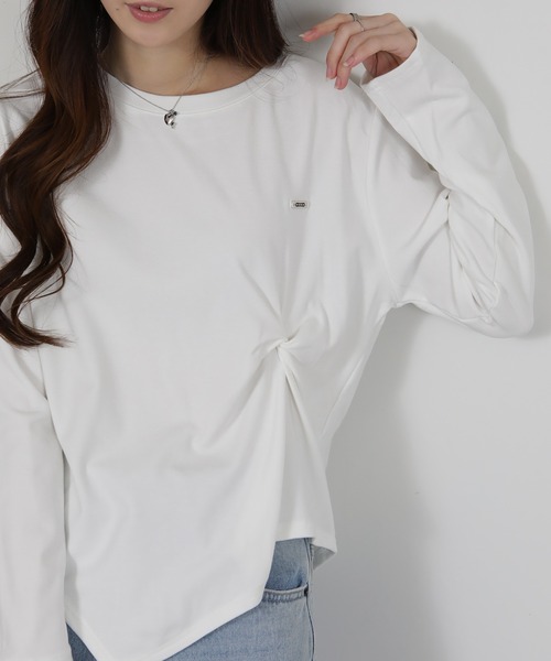 pumpkin port(パンプキンポート)の「ワンポイント プレート付 裏起毛 アシメデザイン 長袖Tシャツ(Tシャツ/カットソー・レディース・ホワイト/ワインレッド/ブラック/グレー・M)」の10枚目の写真
