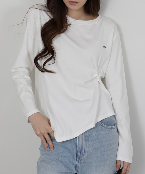 pumpkin port(パンプキンポート)の「ワンポイント プレート付 裏起毛 アシメデザイン 長袖Tシャツ(Tシャツ/カットソー・レディース・ホワイト/ワインレッド/ブラック/グレー・M)」の11枚目の写真