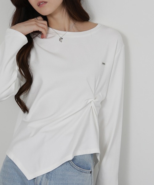 pumpkin port(パンプキンポート)の「ワンポイント プレート付 裏起毛 アシメデザイン 長袖Tシャツ(Tシャツ/カットソー・レディース・ホワイト/ワインレッド/ブラック/グレー・M)」の12枚目の写真