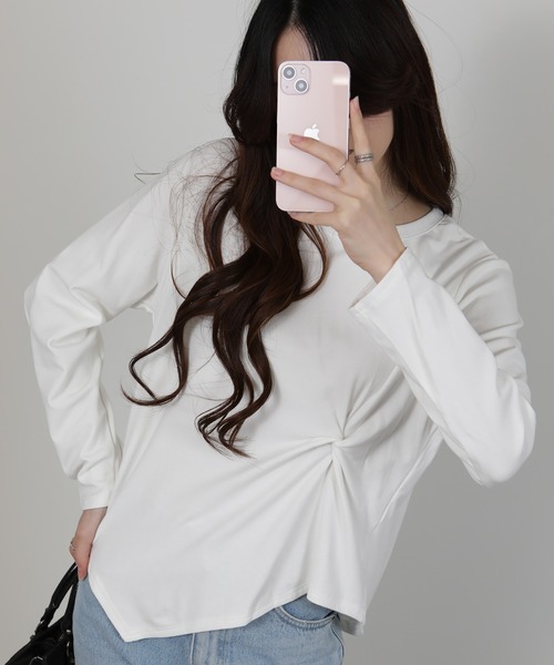 pumpkin port(パンプキンポート)の「ワンポイント プレート付 裏起毛 アシメデザイン 長袖Tシャツ(Tシャツ/カットソー・レディース・ホワイト/ワインレッド/ブラック/グレー・M)」の13枚目の写真