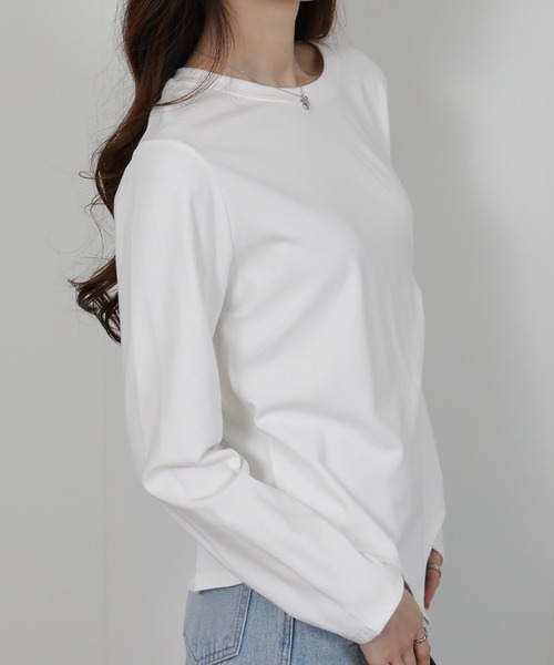 pumpkin port(パンプキンポート)の「ワンポイント プレート付 裏起毛 アシメデザイン 長袖Tシャツ(Tシャツ/カットソー・レディース・ホワイト/ワインレッド/ブラック/グレー・M)」の14枚目の写真