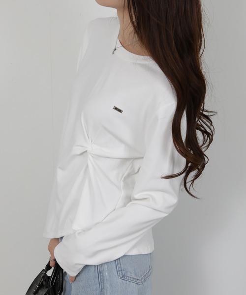 pumpkin port(パンプキンポート)の「ワンポイント プレート付 裏起毛 アシメデザイン 長袖Tシャツ(Tシャツ/カットソー・レディース・ホワイト/ワインレッド/ブラック/グレー・M)」の15枚目の写真