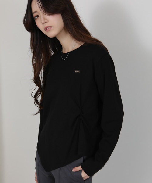 pumpkin port(パンプキンポート)の「ワンポイント プレート付 裏起毛 アシメデザイン 長袖Tシャツ(Tシャツ/カットソー・レディース・ホワイト/ワインレッド/ブラック/グレー・M)」の18枚目の写真