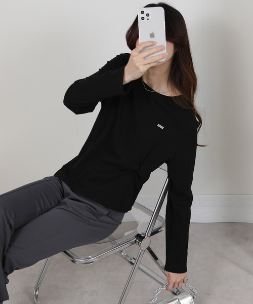 pumpkin port(パンプキンポート)の「ワンポイント プレート付 裏起毛 アシメデザイン 長袖Tシャツ(Tシャツ/カットソー・レディース・ホワイト/ワインレッド/ブラック/グレー・M)」の21枚目の写真
