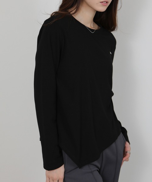 pumpkin port(パンプキンポート)の「ワンポイント プレート付 裏起毛 アシメデザイン 長袖Tシャツ(Tシャツ/カットソー・レディース・ホワイト/ワインレッド/ブラック/グレー・M)」の22枚目の写真