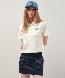 MAYOL（マイヨール）の「プリントテリー半袖ポロカーディガン_アイボリー（カーディガン/ボレロ）」