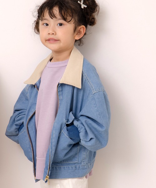 MAKE YOUR DAY（メイクユアデイ）の「ジップアップデニムブルゾン■80～140cm（デニムジャケット・キッズ・サックスブルー/ネイビー・80/90/100/110/120/130/140）」の2枚目の写真