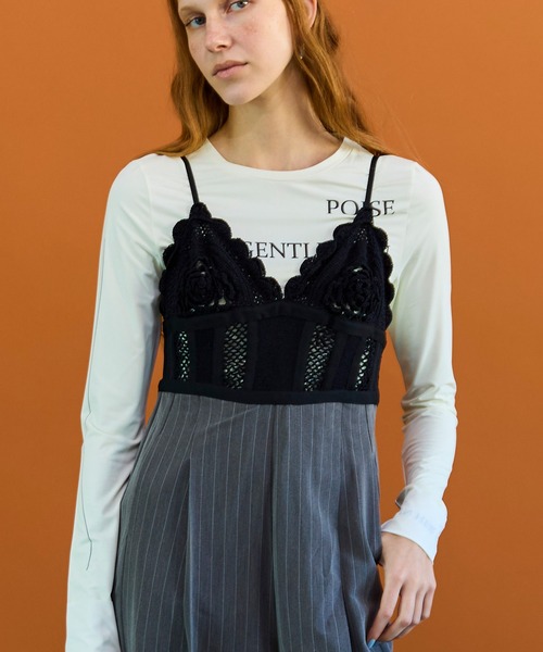 MAISON SPECIAL(メゾンスペシャル)の「Crochet V-Neck All-in-One/クロシェビスチェオールインワン(つなぎ/オールインワン・レディース・グレー/ブラック・38/36)」の7枚目の写真