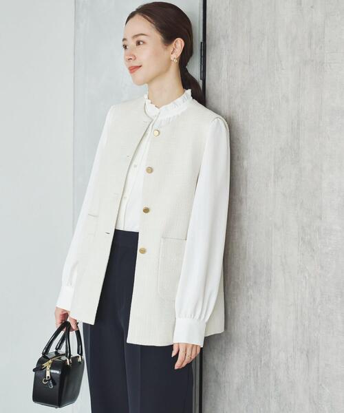 URBAN RESEARCH(アーバンリサーチ)の「ノーカラーツイードジレ(その他アウター・レディース・オフホワイト/ブラック系その他・FREE)」の1枚目の写真