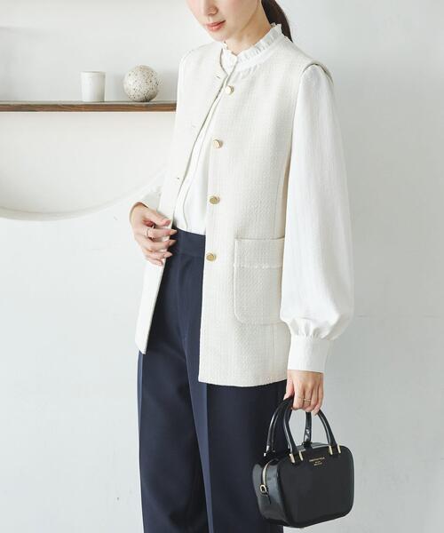 URBAN RESEARCH(アーバンリサーチ)の「ノーカラーツイードジレ(その他アウター・レディース・オフホワイト/ブラック系その他・FREE)」の4枚目の写真