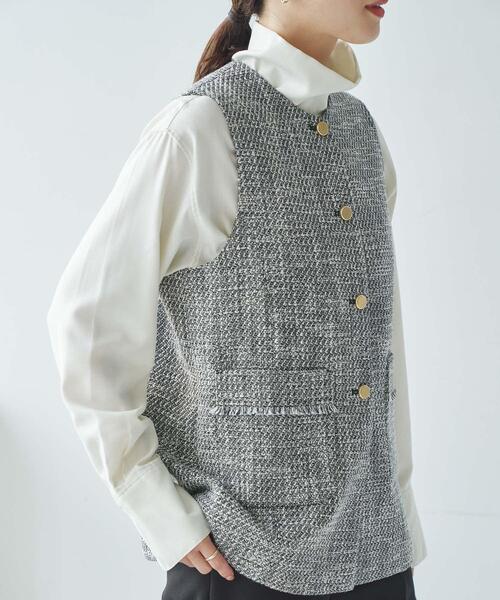 URBAN RESEARCH(アーバンリサーチ)の「ノーカラーツイードジレ(その他アウター・レディース・オフホワイト/ブラック系その他・FREE)」の12枚目の写真