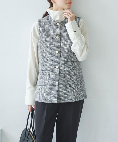 URBAN RESEARCH(アーバンリサーチ)の「ノーカラーツイードジレ(その他アウター・レディース・オフホワイト/ブラック系その他・FREE)」の14枚目の写真