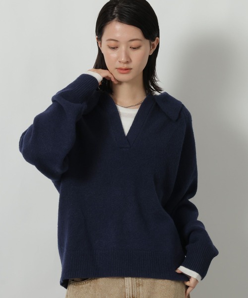 LAKOLE（ラコレ）の「7ゲージ襟付スキッパーニットプルオーバー / 637042（ニット/セーター・レディース・ライトブルー/チャコール/ネイビー・FREE）」の3枚目の写真