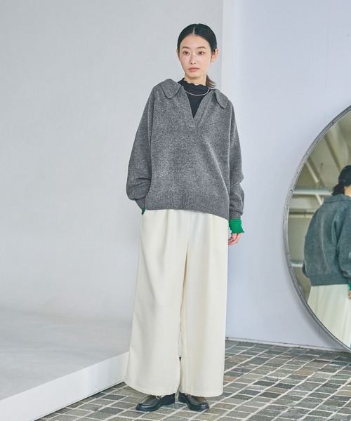 LAKOLE（ラコレ）の「7ゲージ襟付スキッパーニットプルオーバー / 637042（ニット/セーター・レディース・ライトブルー/チャコール/ネイビー・FREE）」の4枚目の写真