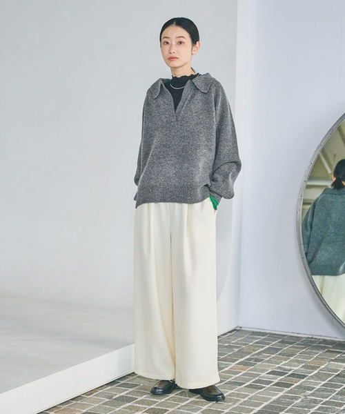 LAKOLE（ラコレ）の「7ゲージ襟付スキッパーニットプルオーバー / 637042（ニット/セーター・レディース・ライトブルー/チャコール/ネイビー・FREE）」の5枚目の写真