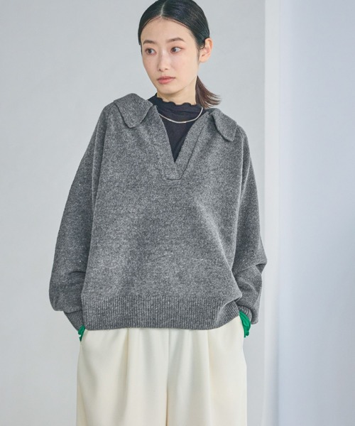 LAKOLE（ラコレ）の「7ゲージ襟付スキッパーニットプルオーバー / 637042（ニット/セーター・レディース・ライトブルー/チャコール/ネイビー・FREE）」の7枚目の写真