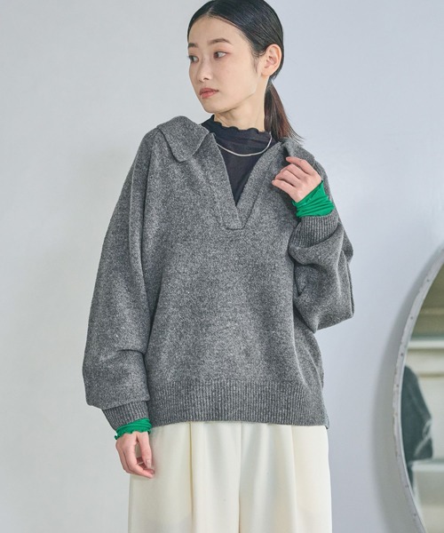 LAKOLE（ラコレ）の「7ゲージ襟付スキッパーニットプルオーバー / 637042（ニット/セーター・レディース・ライトブルー/チャコール/ネイビー・FREE）」の8枚目の写真