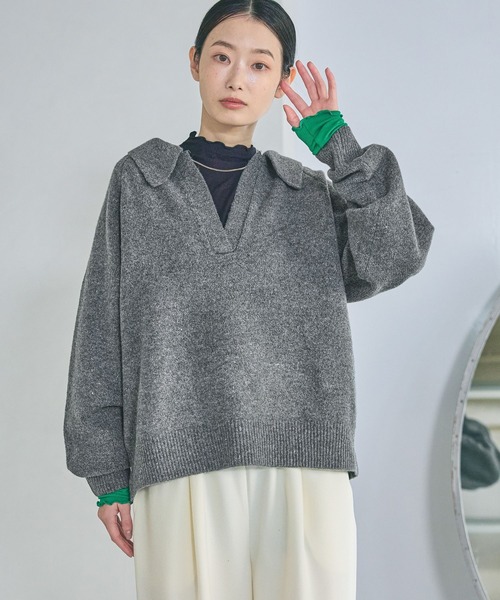 LAKOLE（ラコレ）の「7ゲージ襟付スキッパーニットプルオーバー / 637042（ニット/セーター・レディース・ライトブルー/チャコール/ネイビー・FREE）」の9枚目の写真