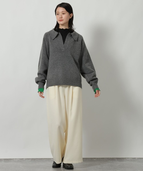 LAKOLE（ラコレ）の「7ゲージ襟付スキッパーニットプルオーバー / 637042（ニット/セーター・レディース・ライトブルー/チャコール/ネイビー・FREE）」の13枚目の写真