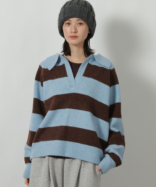 LAKOLE（ラコレ）の「7ゲージ襟付スキッパーニットプルオーバー / 637042（ニット/セーター・レディース・ライトブルー/チャコール/ネイビー・FREE）」の22枚目の写真