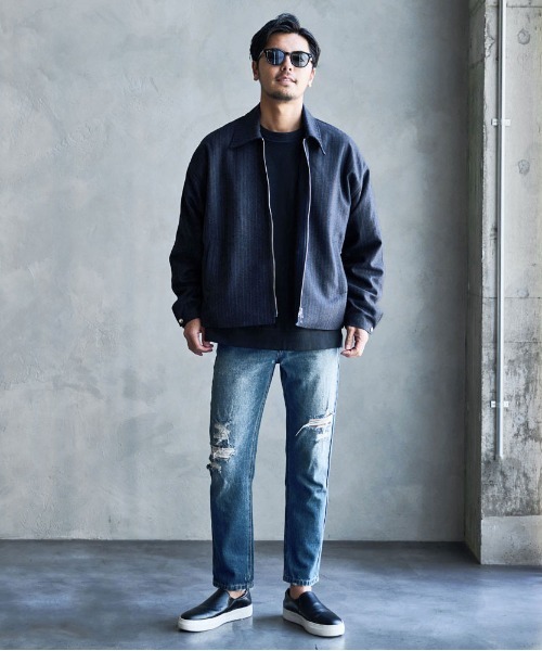 CavariA(キャバリア)の「『CavariA/キャバリア』ストライプショートZIP JKT(ブルゾン・メンズ・ネイビー/チャコール・L/M)」の13枚目の写真