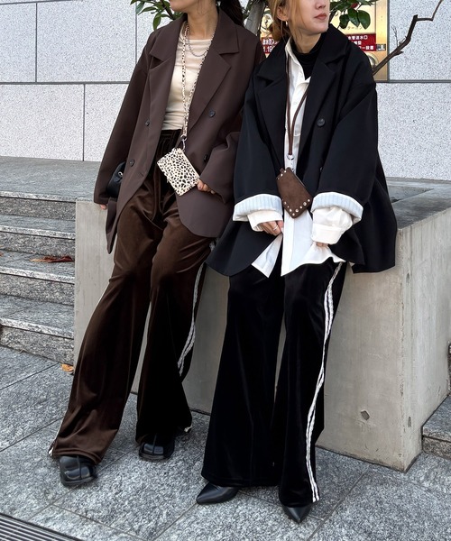 ISOOK（アイスー）の「【ISOOK / アイスー】レースラインベロアパンツ / イージーパンツ ストレートパンツ ワイドパンツ リラックスパンツ ハイウエスト フルレングス 無地 トラックパンツ ウエストゴム 紐 ブルー ブラウン ブラック ZOZOTOWN限定（その他パンツ・レディース・ブラック/ブルー/ブラウン・FREE）」の17枚目の写真